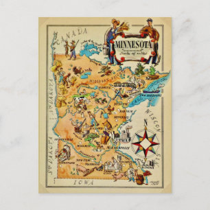 Illustrerad karta över Minnesota Vykort