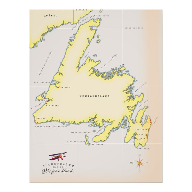 Illustrerad karta över Newfoundland. Fototryck (Framsidan)