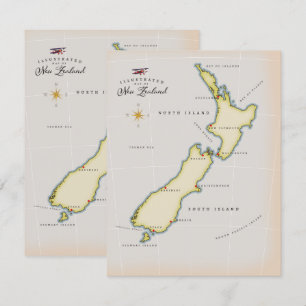 Illustrerad karta över Nya Zeeland