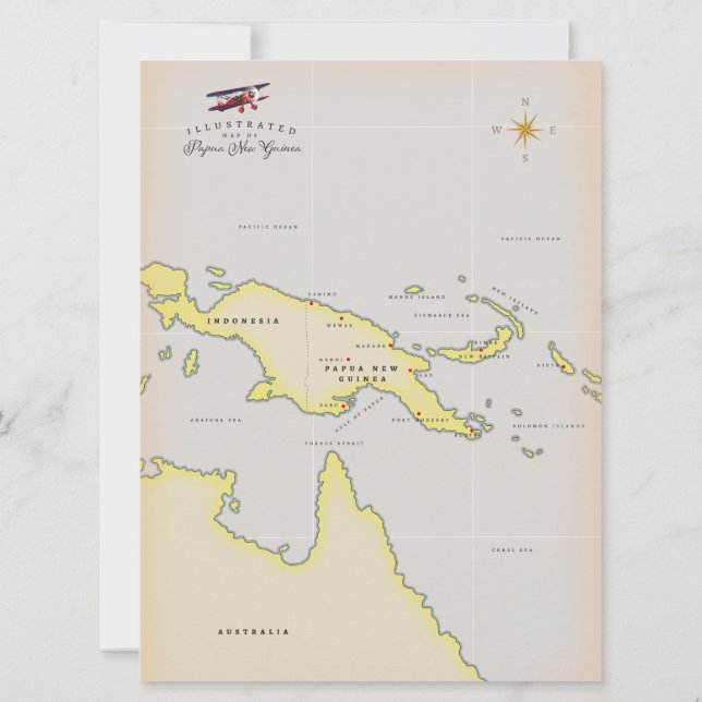 Illustrerad karta över Papua Nya Guinea (Baksida)