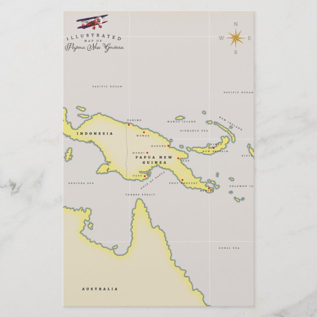 Illustrerad karta över Papua Nya Guinea Brevpapper (Framsida)