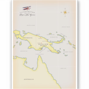 Illustrerad karta över Papua Nya Guinea Klistermärken