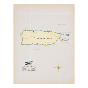 Illustrerad karta över Puerto Rico. Fototryck