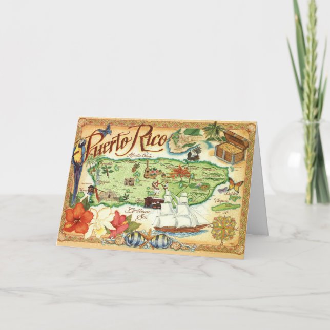 Illustrerad karta över Puerto Rico  Kort (Framsida)