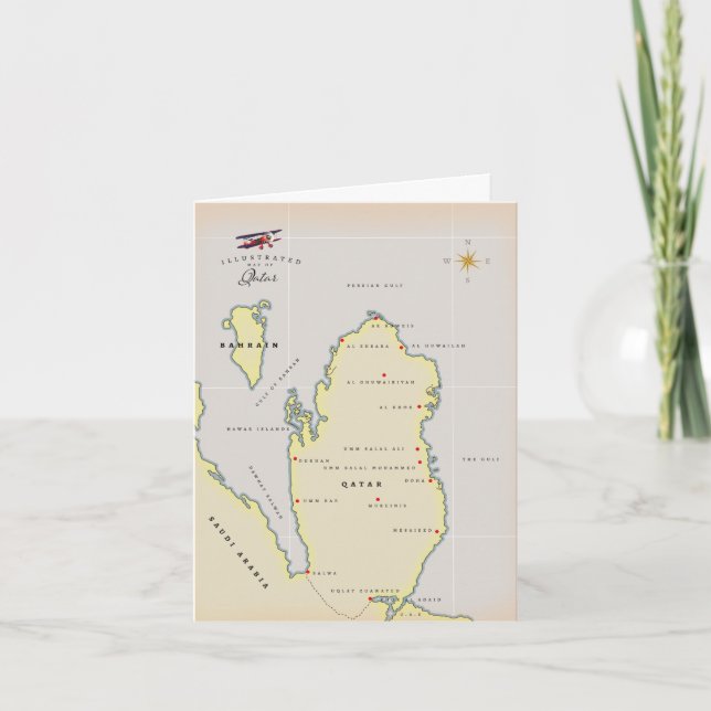 Illustrerad karta över Qatar Anteckningskort (Framsida)