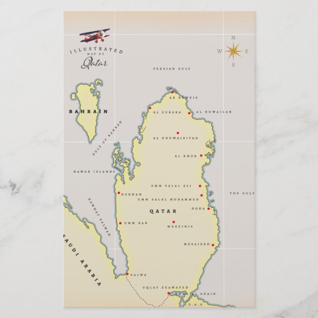 Illustrerad karta över Qatar Brevpapper (Framsida)