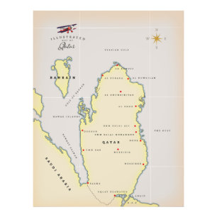 Illustrerad karta över Qatar Fototryck