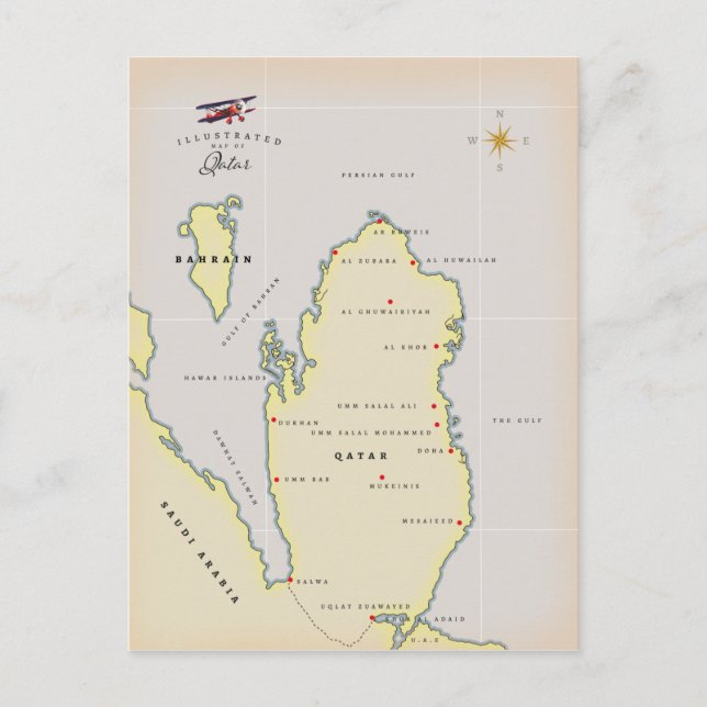 Illustrerad karta över Qatar Vykort (Framsida)