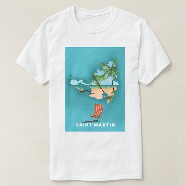 Illustrerad karta över Saint Martin. T Shirt (Design framsida)