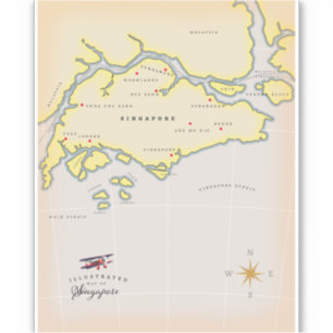 Illustrerad karta över Singapore Klistermärken