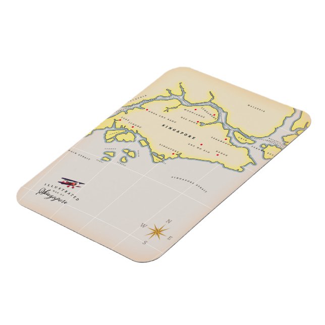 Illustrerad karta över Singapore Magnet (Vänstra Sidan)
