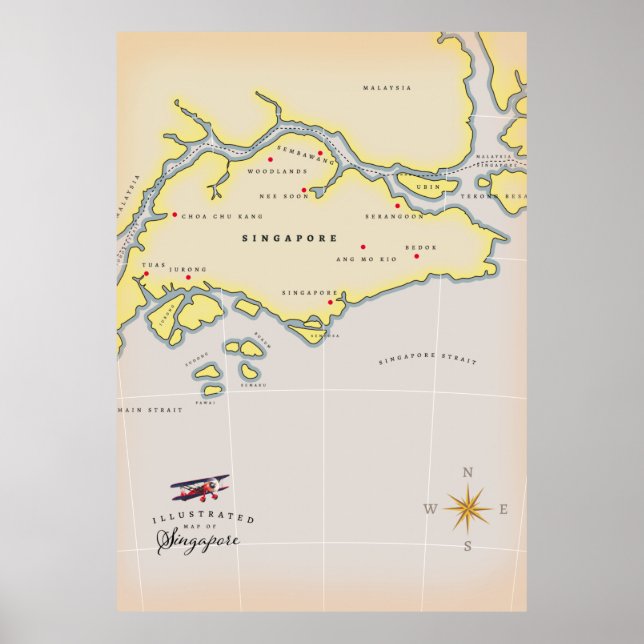 Illustrerad karta över Singapore Poster (Framsidan)