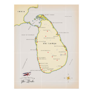 Illustrerad karta över Sri Lanka Fototryck