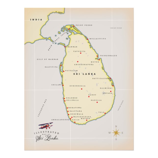 Illustrerad karta över Sri Lanka Fototryck (Framsidan)
