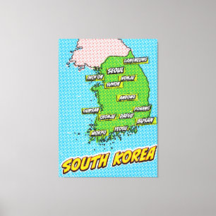Illustrerad karta över Sydkorea i popkonst-stil Canvastryck