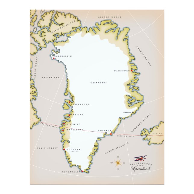 Illustrerad karta på Grönland Fototryck (Framsidan)