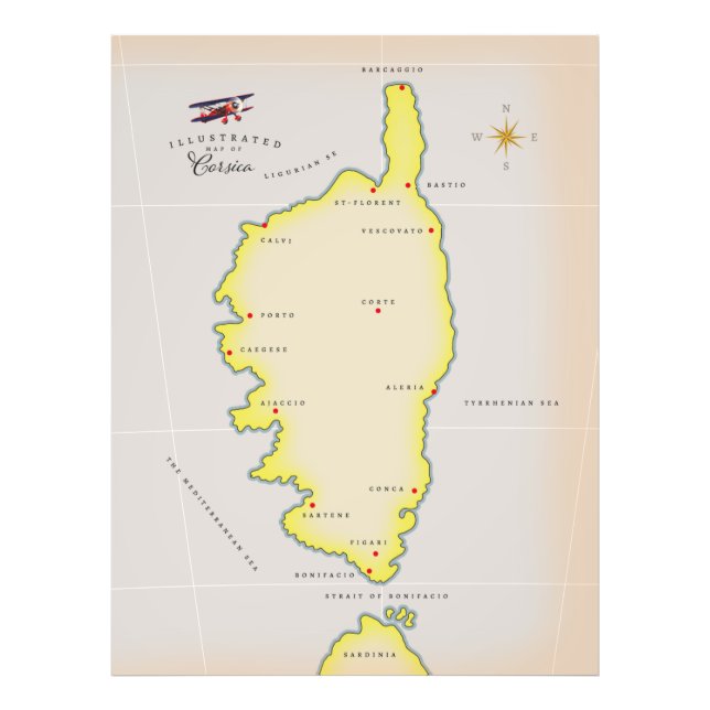 Illustrerad karta på Korsika Fototryck (Framsidan)
