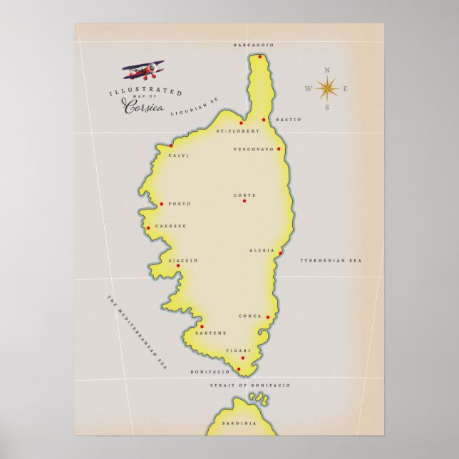 Illustrerad karta på Korsika Poster (Framsidan)