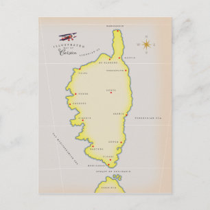 Illustrerad karta på Korsika Vykort