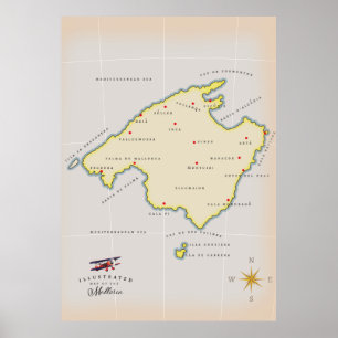 Illustrerad karta på Mallorca Poster