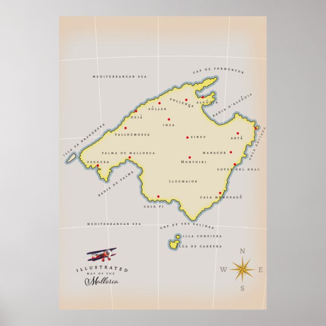 Illustrerad karta på Mallorca Poster (Framsidan)