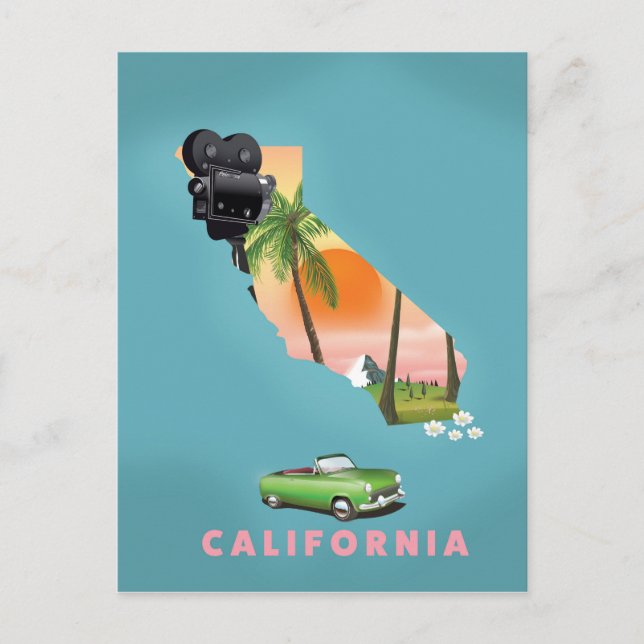Illustrerad kartposter över Kalifornien Vykort (Framsida)