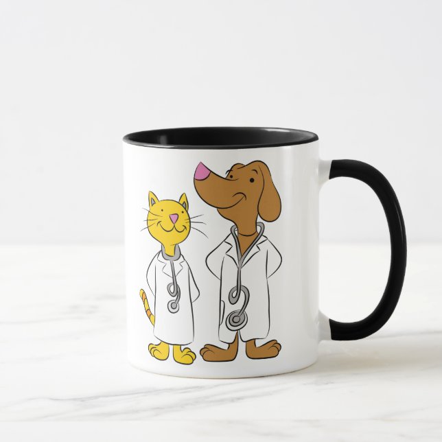 Illustrerad kopp med katt- och hundveterinärer (Höger)