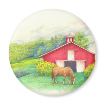 Illustrerad lada med häst