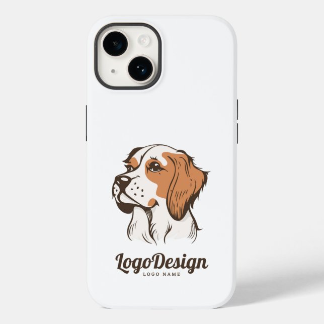 Illustrerad logotyp av en brun och vit hund (Baksida)