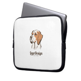 Illustrerad logotyp av en brun och vit hund laptop fodral