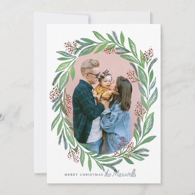 Illustrerad Löv-jul-andedräkt i Ram Inbjudningar (Framsida)