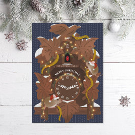 Illustrerad möss på julcuckoo Clock Blue Julkort