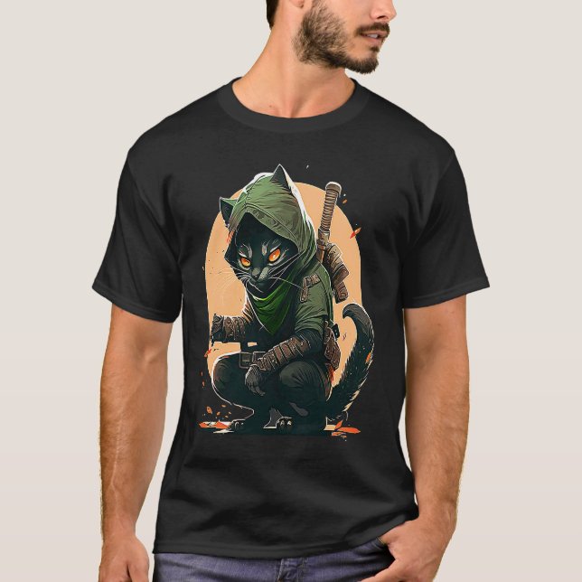 Illustrerad Ninja Katt T Shirt (Framsida)