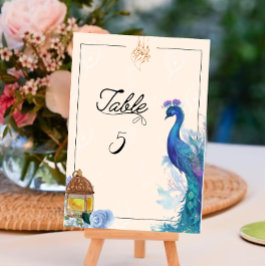 illustrerad påfågelstil muslimkt bordskort