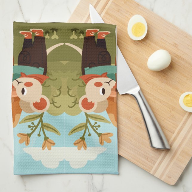 Illustrerad picknickscen med djur kökshandduk (Skapare uppladdad)
