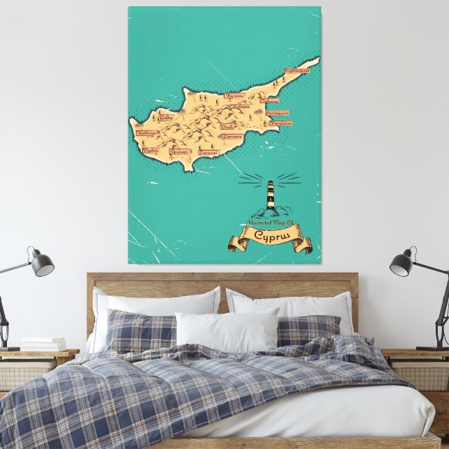 Illustrerad resa i karta Cypern Canvastryck (Insitu (sovrum))