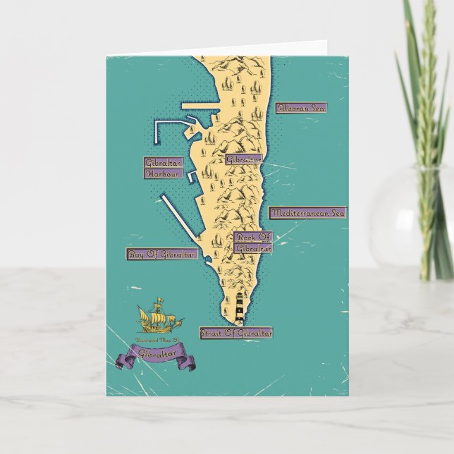 Illustrerad resa karta i Gibraltar Inbjudan (Framsida)