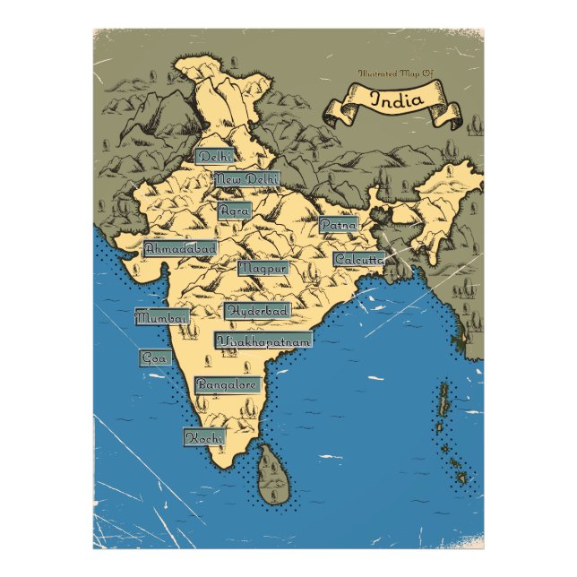 Illustrerad resa karta i Indien Fototryck (Framsidan)