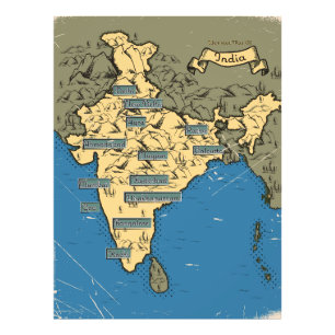 Illustrerad resa karta i Indien Fototryck