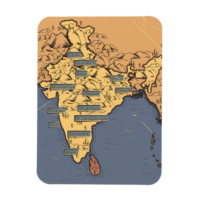 Illustrerad resa karta i Indien Magnet (Vertikal)