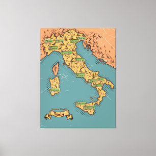 Illustrerad resa karta i Italien Canvastryck