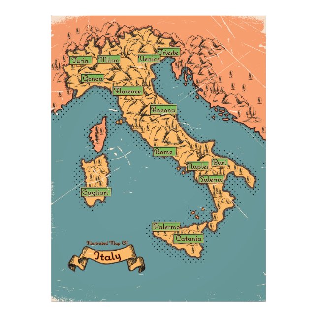 Illustrerad resa karta i Italien Fototryck (Framsidan)