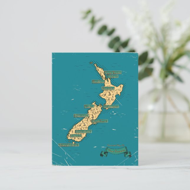 Illustrerad resa karta i Nya Zeeland Inbjudan Vykort (Stående Fram)