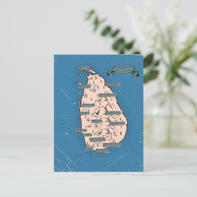 Illustrerad resa karta i Sri Lanka Inbjudan Vykort (Stående Fram)