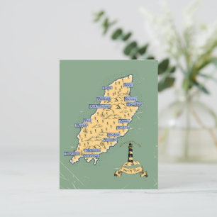 Illustrerad resande karta Isle of Man Inbjudan Vykort