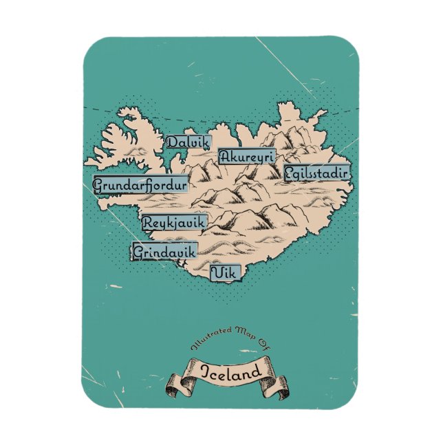 Illustrerad rese karta Island Magnet (Vertikal)