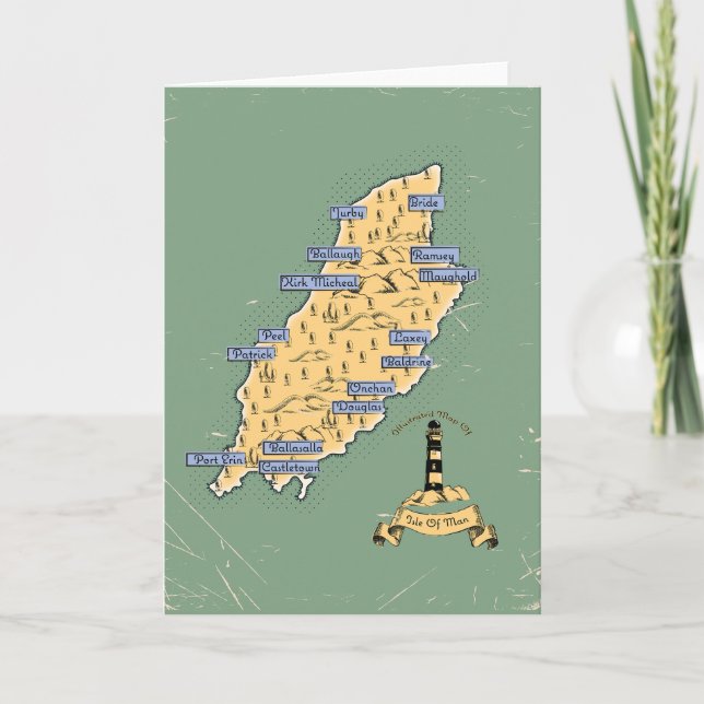 Illustrerad rese karta Isle Of Man Inbjudan (Framsida)