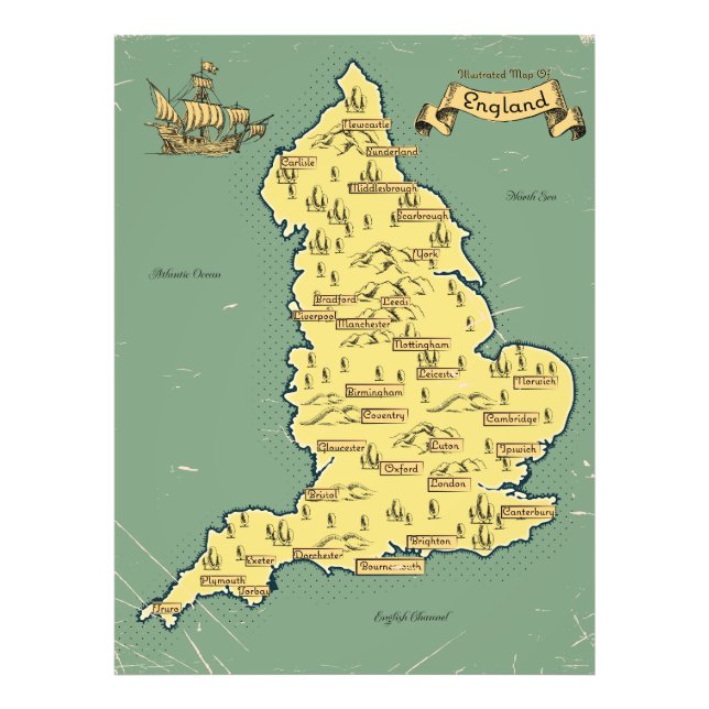 Illustrerad rese karta över England Fototryck (Framsidan)