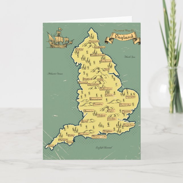 Illustrerad rese karta över England Inbjudan (Framsida)