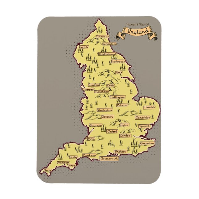 Illustrerad rese karta över England Magnet (Vertikal)